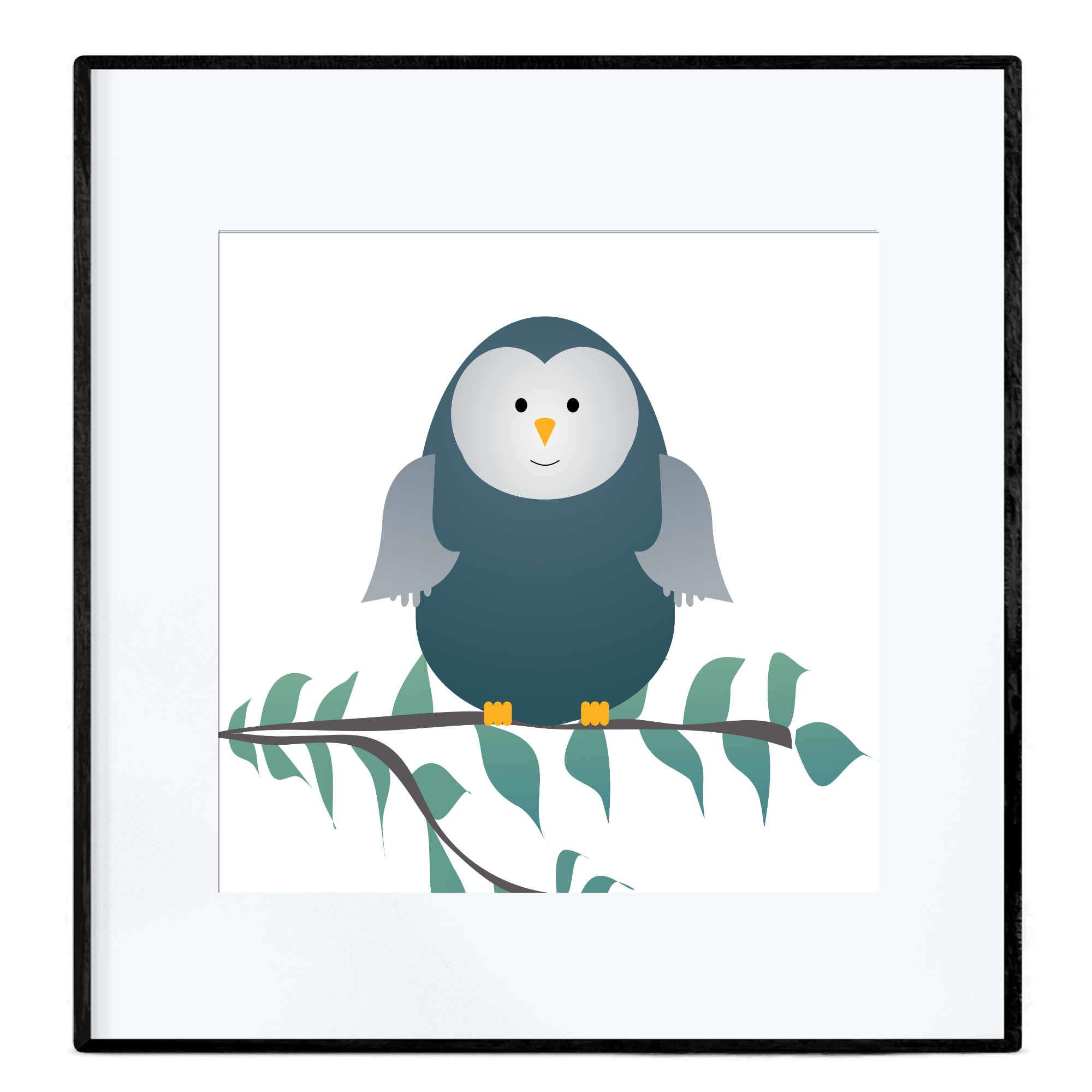 Little Blue Green Owl | Giclée Print - Poster from Ainsi Hardi Paris France