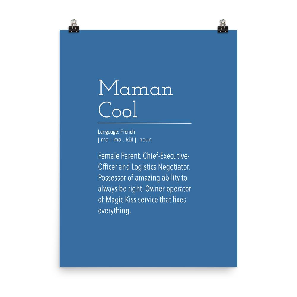 Definition: Cool Mom | Blue and White Typography Poster - Poster from Ainsi Hardi Paris France