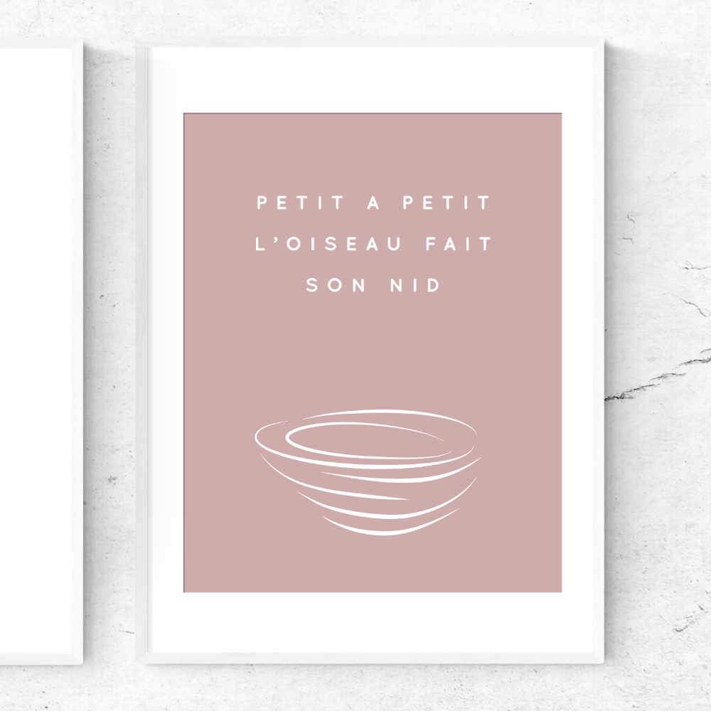 Building a Nest in Pink | Typography French Quotation Poster - Poster from Ainsi Hardi Paris France