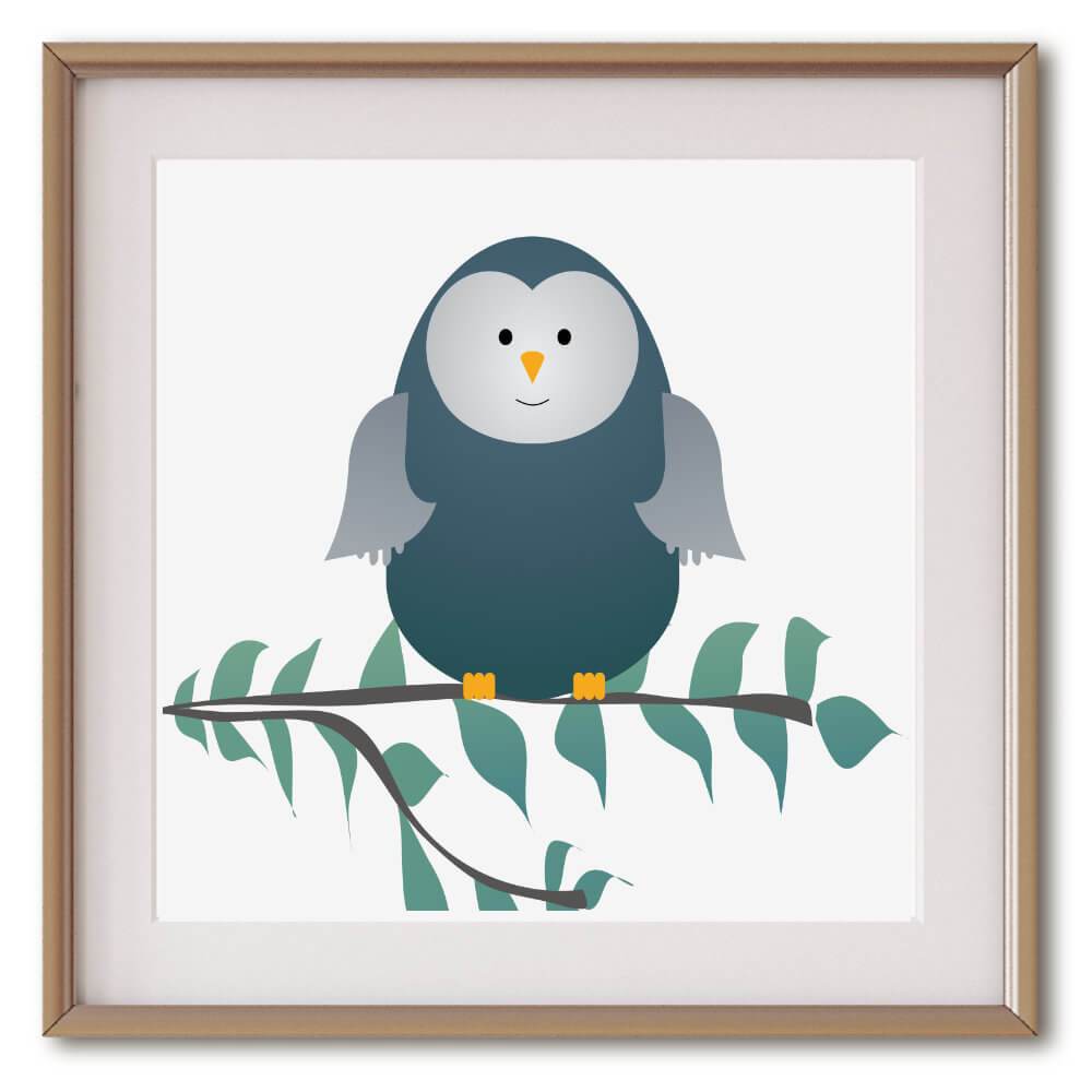 Little Blue Green Owl | Giclée Print - Poster from Ainsi Hardi Paris France