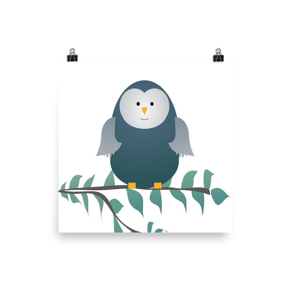 Little Blue Green Owl | Giclée Print - Poster from Ainsi Hardi Paris France